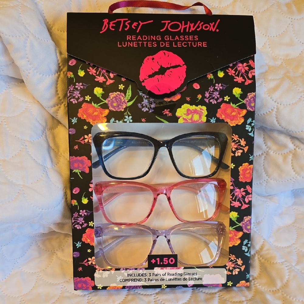 Betsey Johnson Women's 3-Pack Reading Glasses Set +1.50 NIB